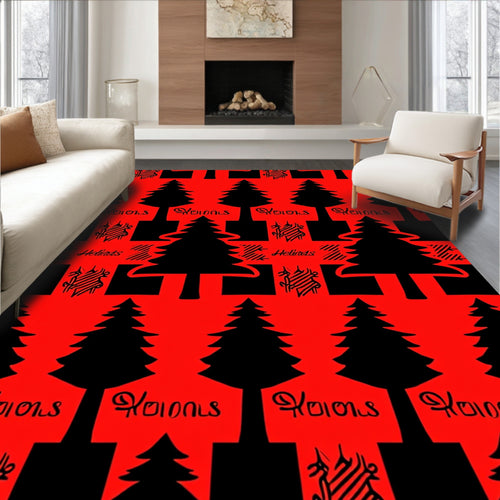 Black Christmas Trees Red Plaid Rug
