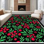 Vibrant Red Cherry Blossom Fern Rug