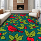 Vibrant Red Cardinal Holly Cluster Rug