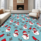 Cheerful Snowmen Red Bird Holiday Scatter Rug