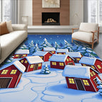 Cozy Red Cabins Snowy Winter Scene Rug