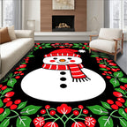 Festive Snowman with Red Holly Border Rug