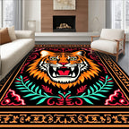 Bold Tiger Head Orange Black Rug