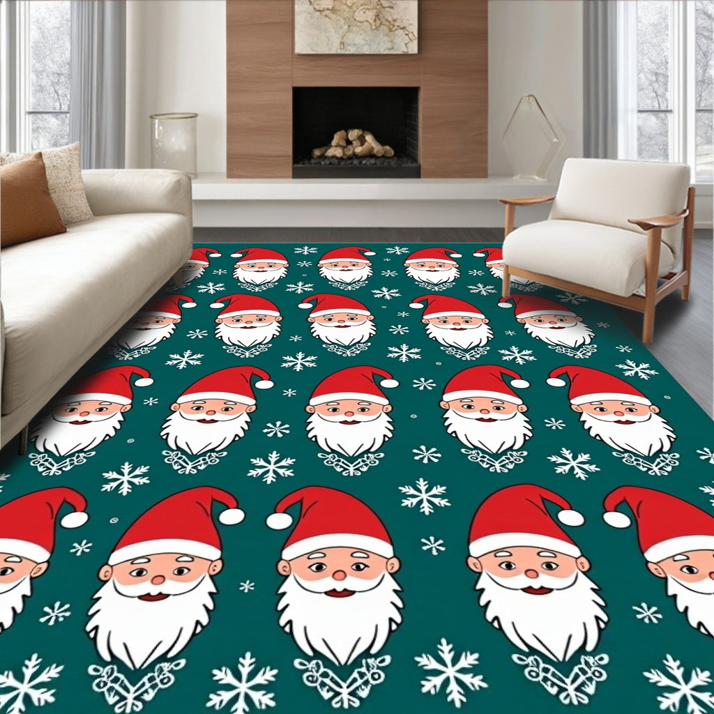 Festive Red Santa Claus Snowflakes Background Rug