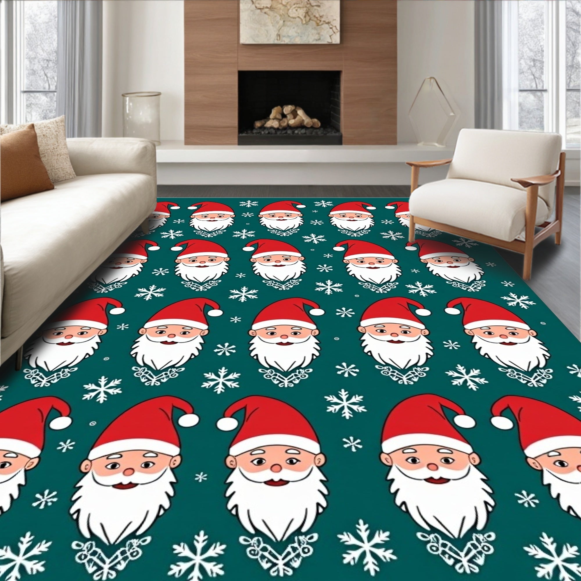 Festive Red Santa Claus Snowflakes Background Rug