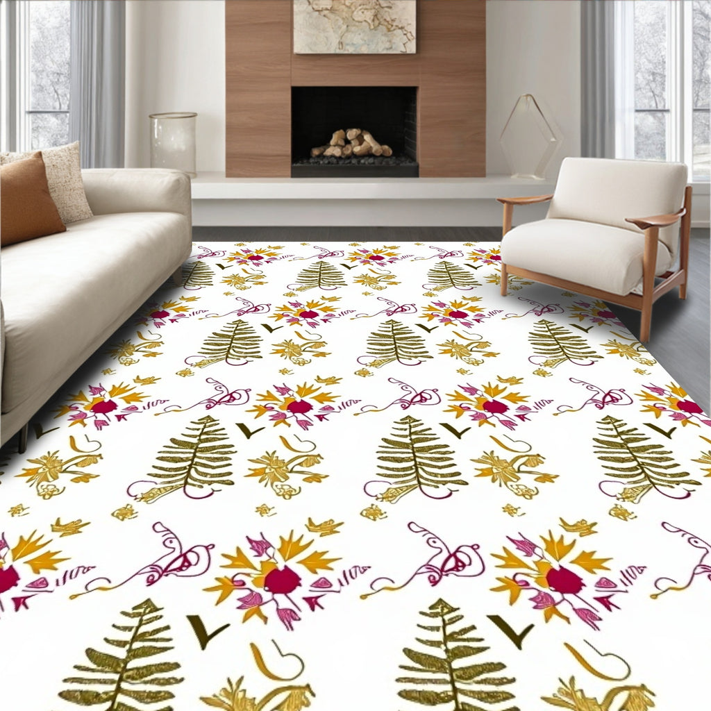 Gold Leafy Vine and Floral Rug