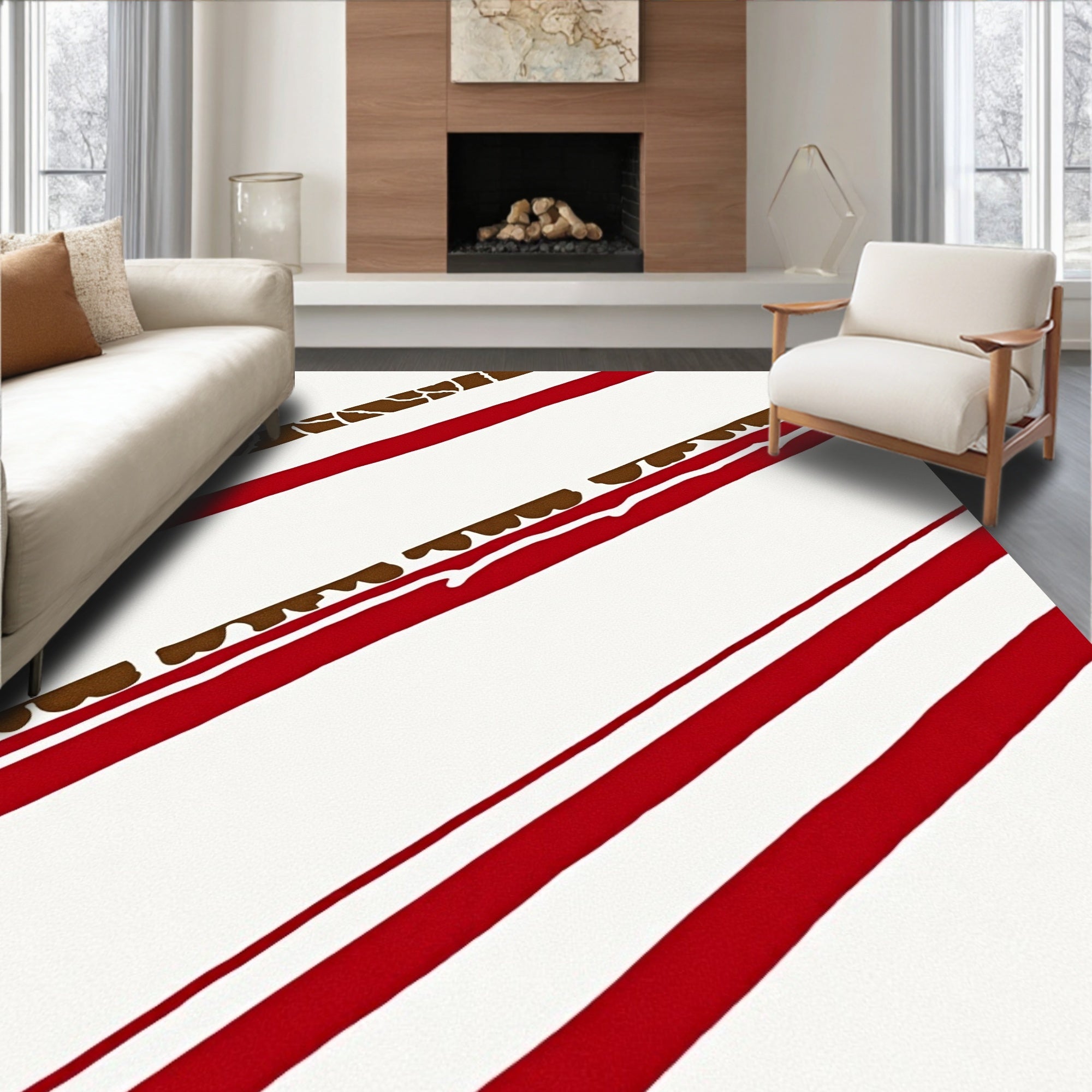 Red Brown Diagonal Stripe Texture Rug