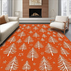 White Pine Trees and Stars Orange Rug