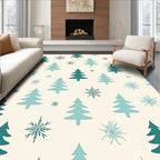 Teal Pine Trees Snowflakes Cream Cream Rug