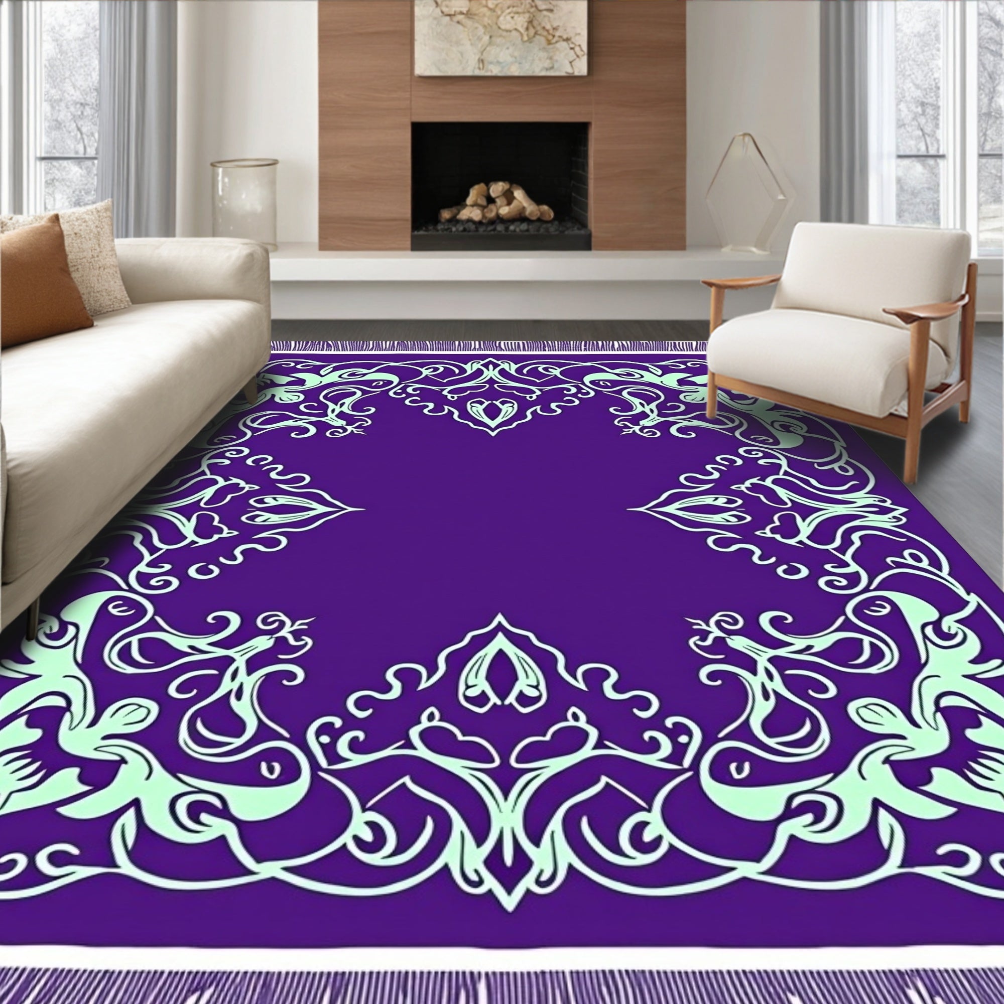 Deep Purple Floral Medallion Ornament Rug