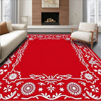 Crimson Folk Floral Border Rug