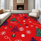 Red Christmas Trees Snowflakes Ornaments Rug