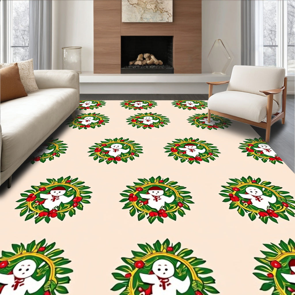 Festive Snowman Wreath Circle Repeats Rug