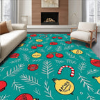 Red Yellow Christmas Ornaments Pine Sprigs Rug