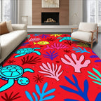 Vibrant Red Turtle Coral Fish Collage Rug