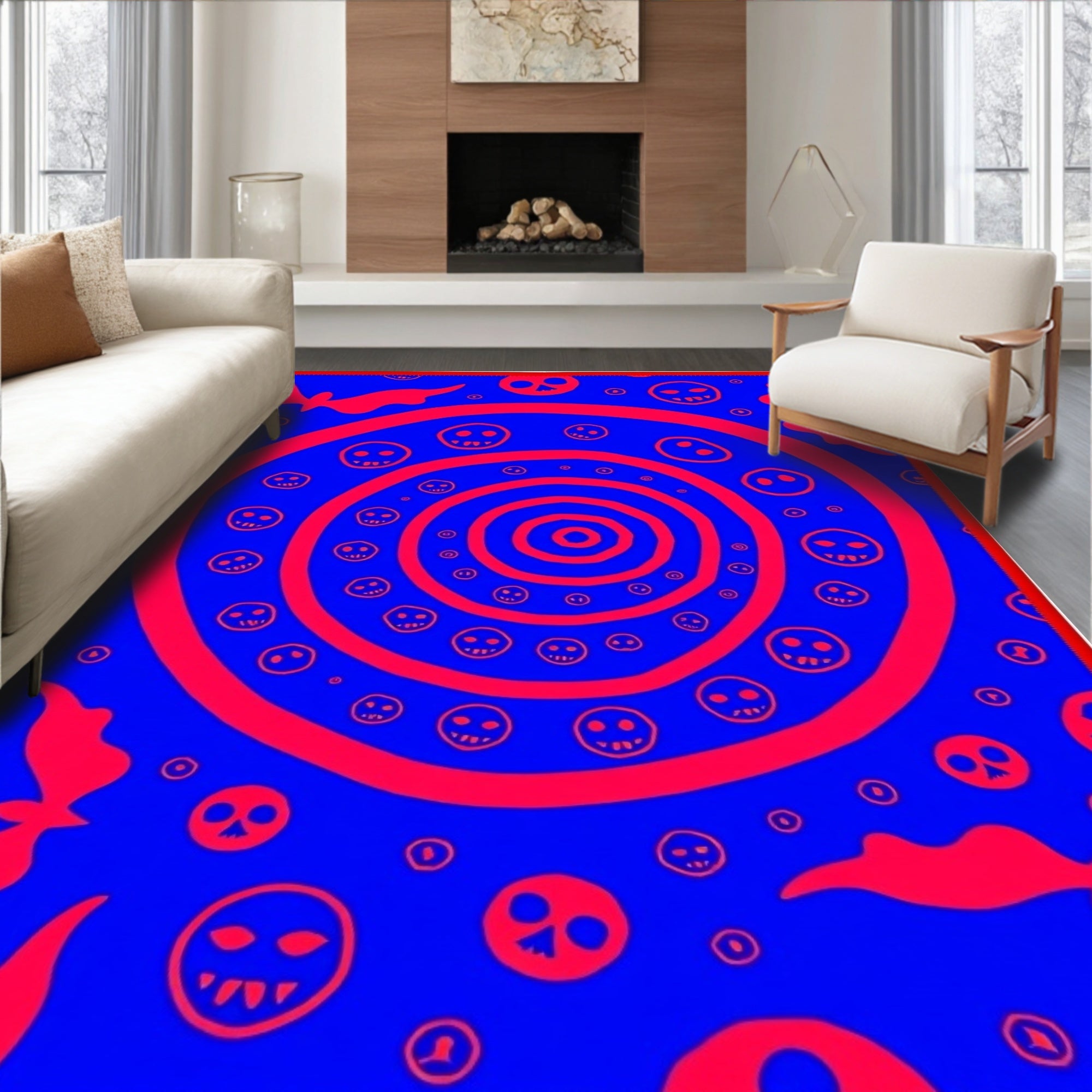 Crimson Skull Swirl Bat Rug
