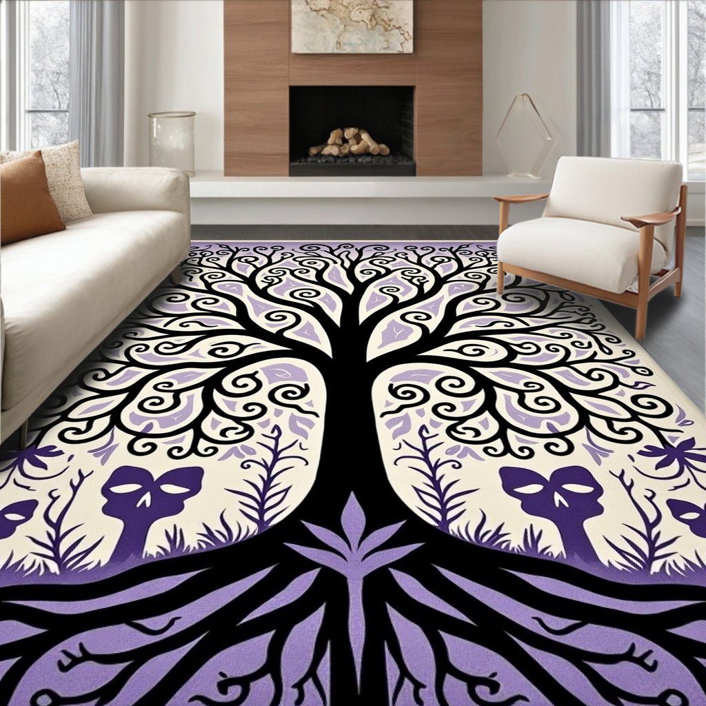 Whimsical Purple Skull Tree Roots Rug