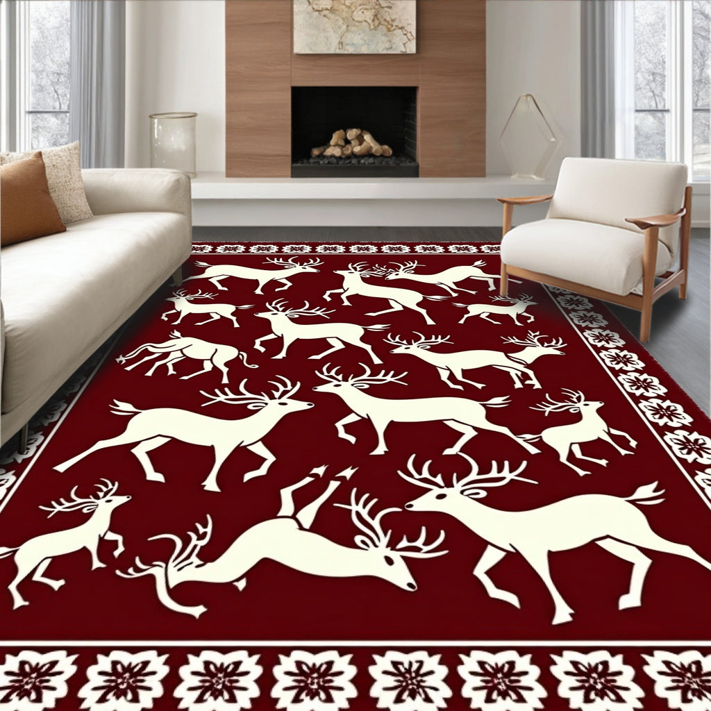 Crimson Deer Herd Border Rug