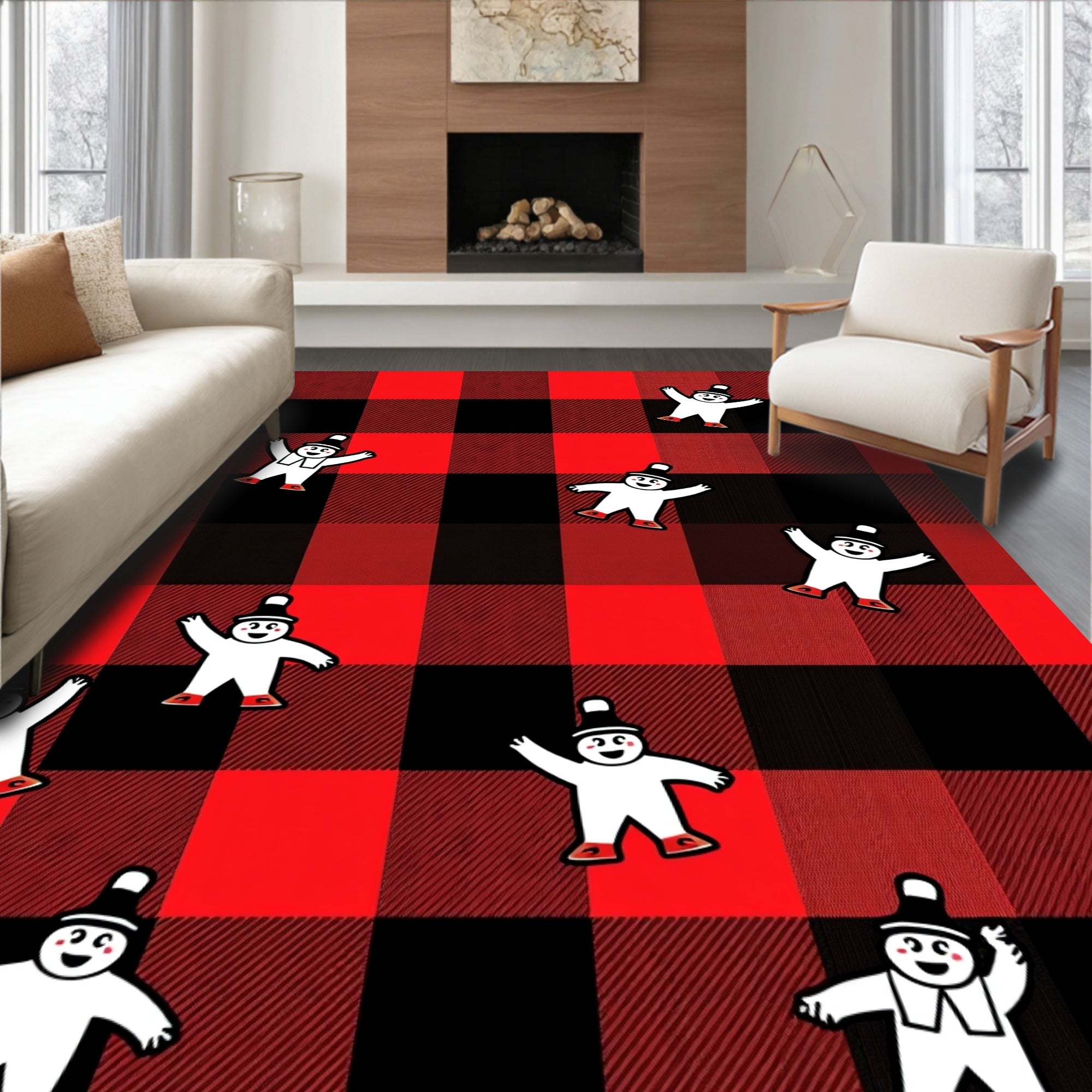 Red Black Gingham Figure Scatter Rug