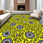 Yellow Black Skull Floral Swirl Rug