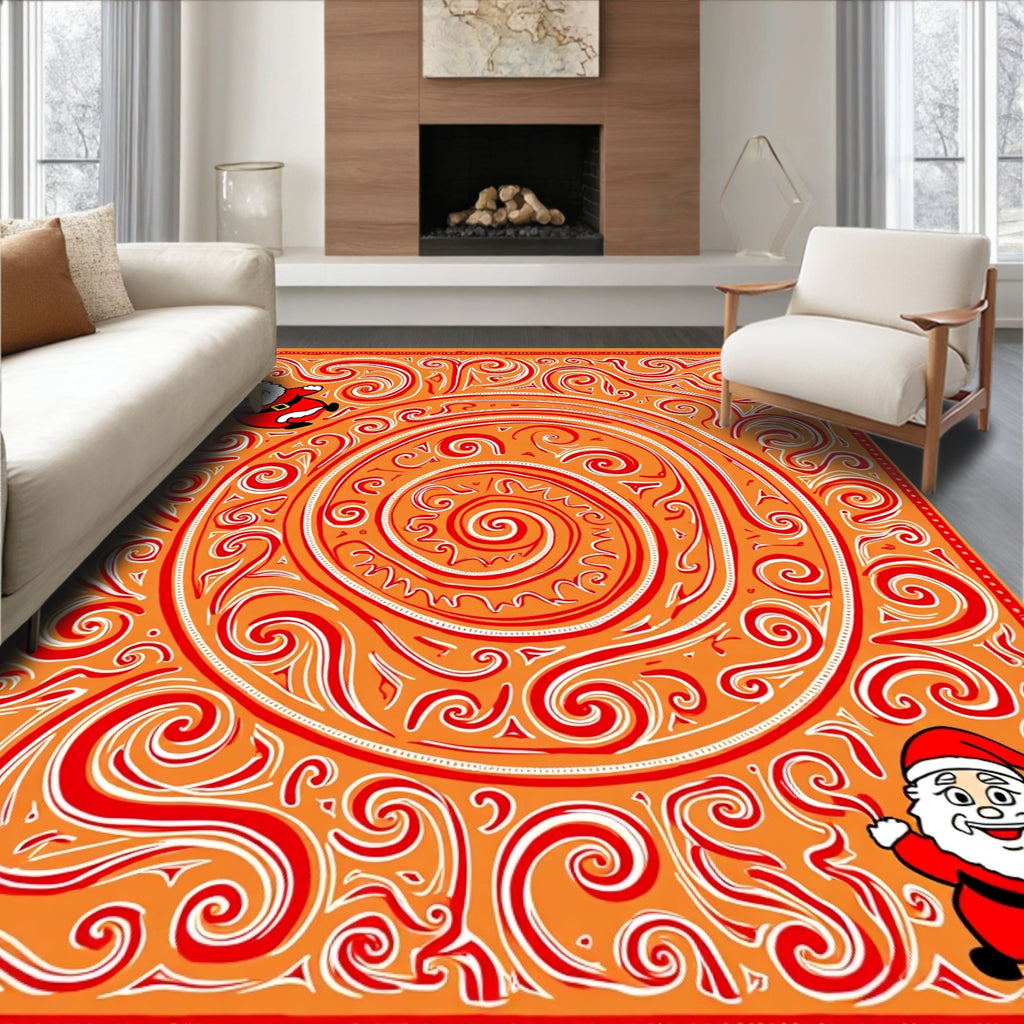 Whimsical Orange Santa Swirls Rug