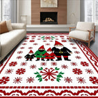 Whimsical Red Festive Gnome Family Snowflakes Rug