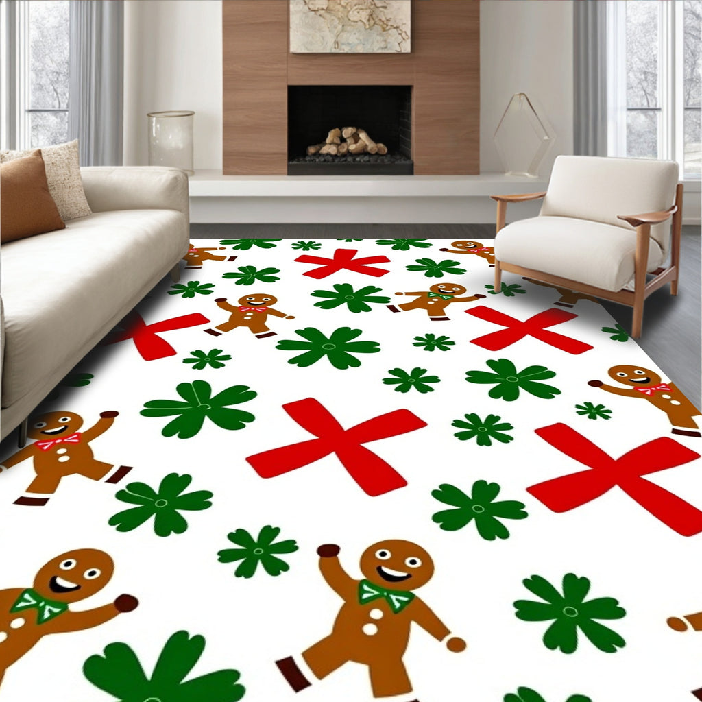 Gingerbread Men Green Snowflakes Red Crosses Rug