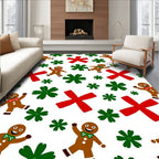 Gingerbread Men Green Snowflakes Red Crosses Rug