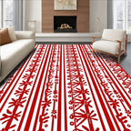 Red White Vertical Stripe Floral Motif Rug