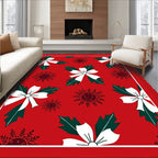 Red White Holly Bow Snowflake Rug