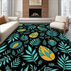 Teal Yellow Leafy Tropical Collage Rug