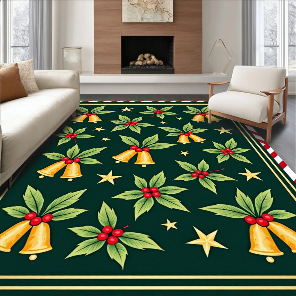 Golden Bells Holly Stars Forest Rug