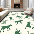 Dark Green Whimsical Cow Field Rug