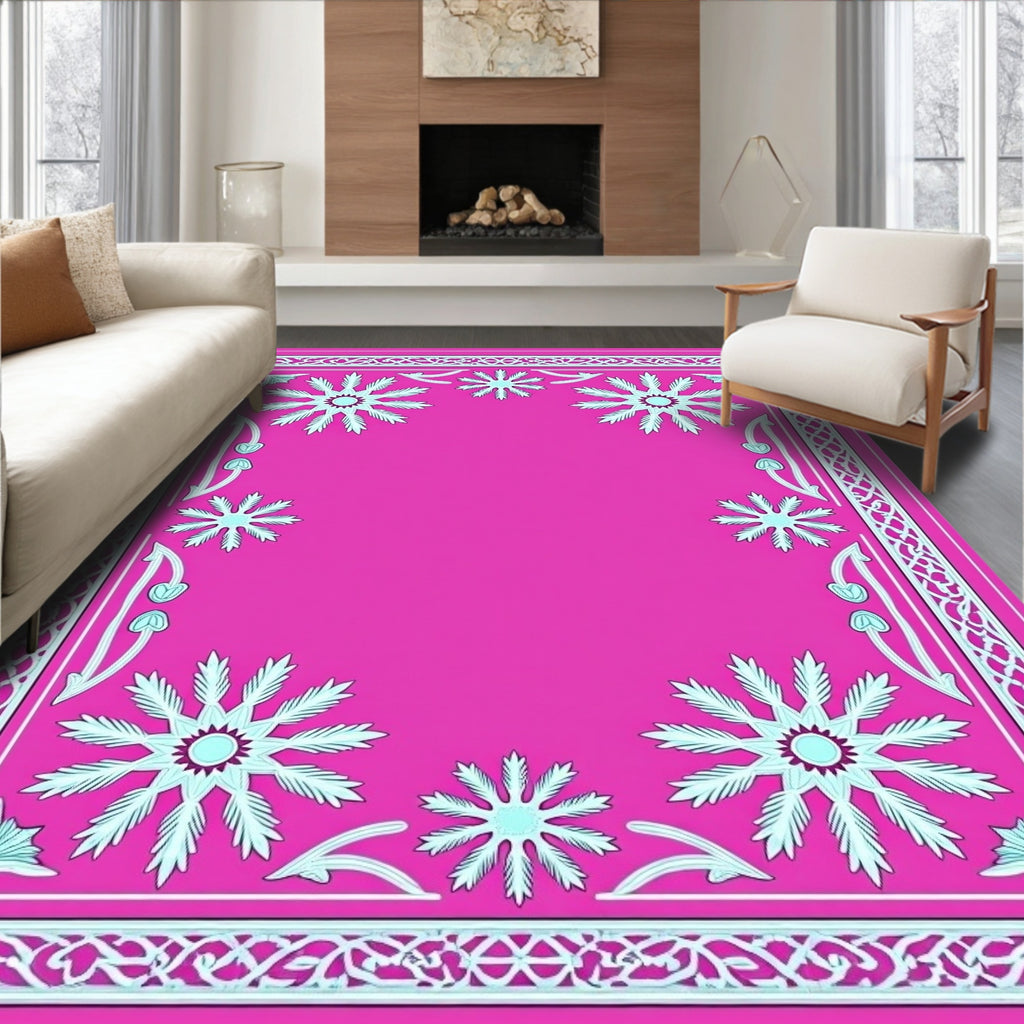 Fuchsia Floral Medallion Lattice Frame Rug