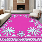 Fuchsia Floral Medallion Lattice Frame Rug