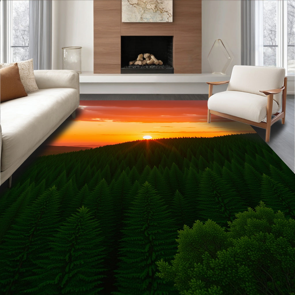 Sunset Forest Green Pine Horizon Rug