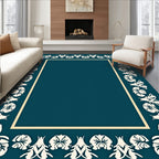 Deep Teal Floral Border Rug