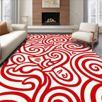 Vibrant Red Swirl Cartoony Feline Rug