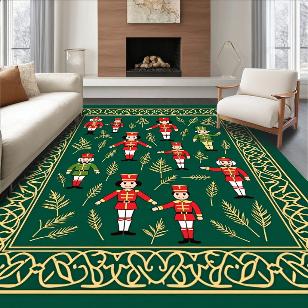 Emerald Green Nutcracker Soldiers Border Rug