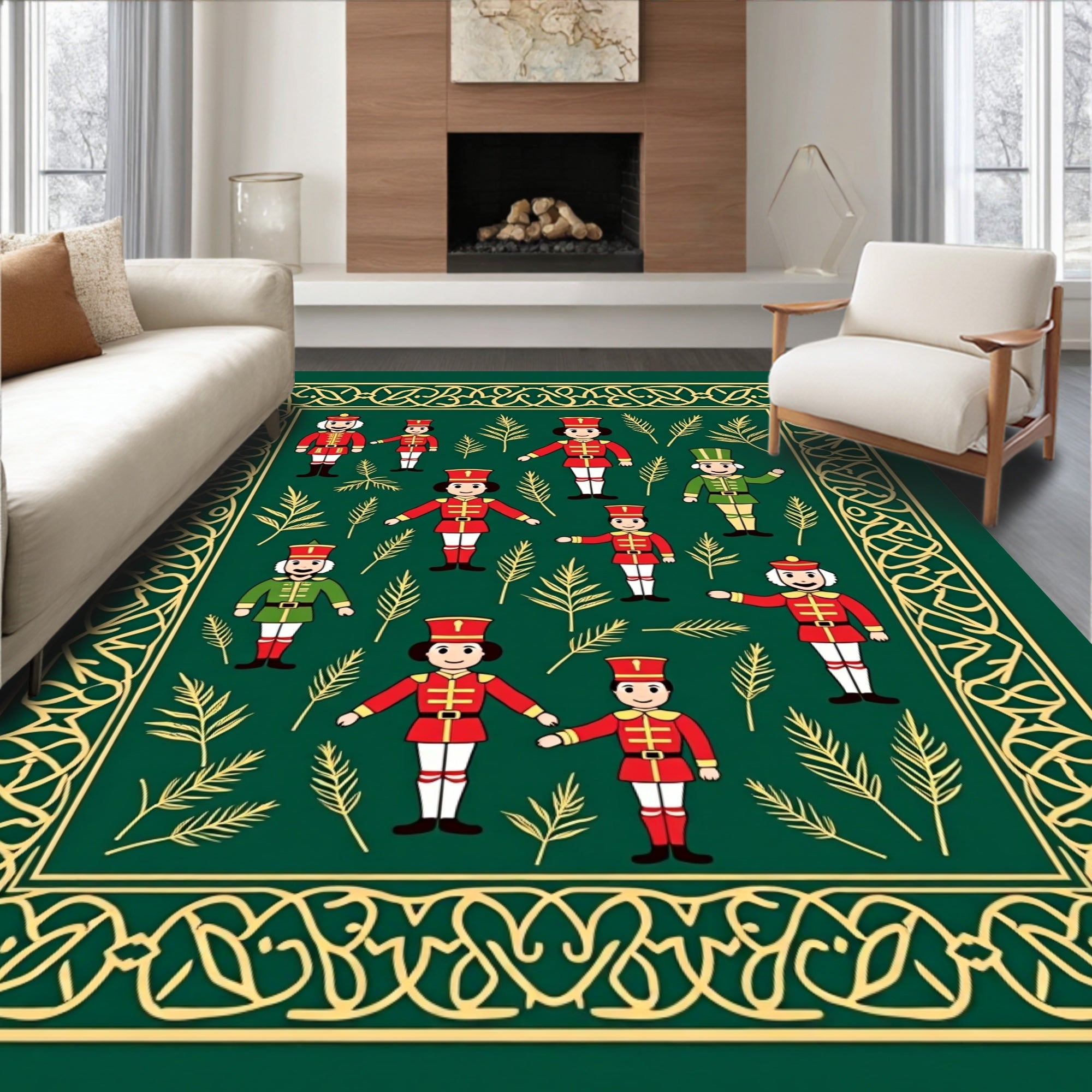 Emerald Green Nutcracker Soldiers Border Rug