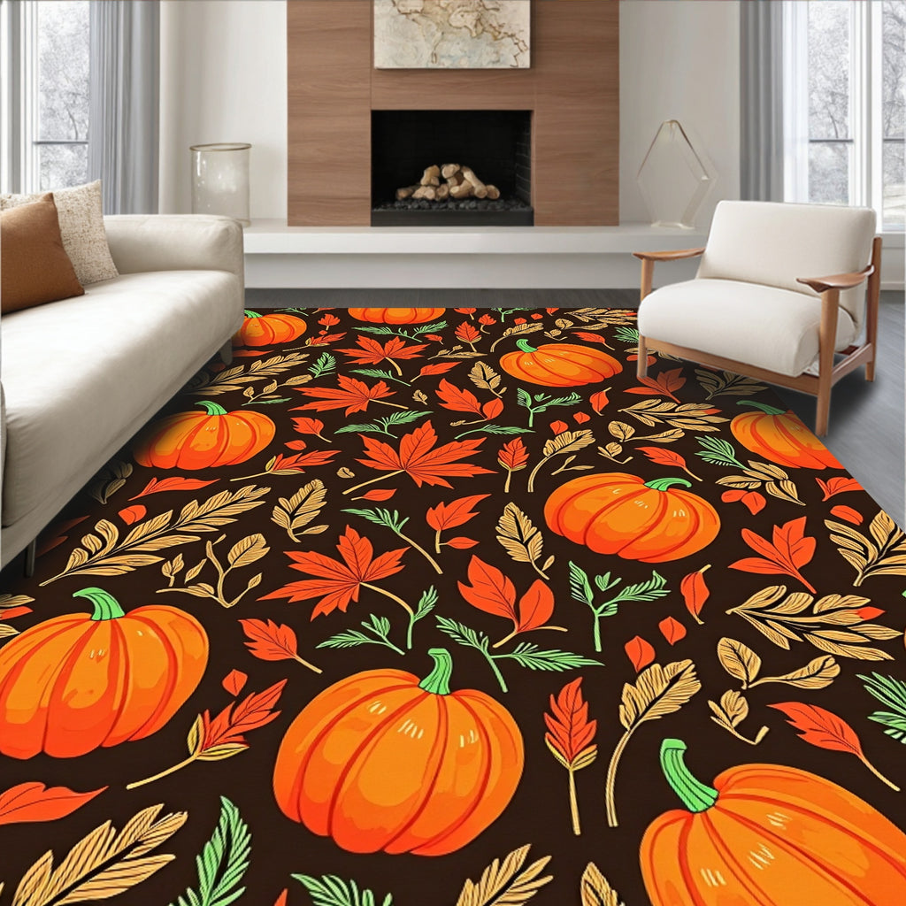 Vibrant Orange Pumpkin Autumn Foliage Rug
