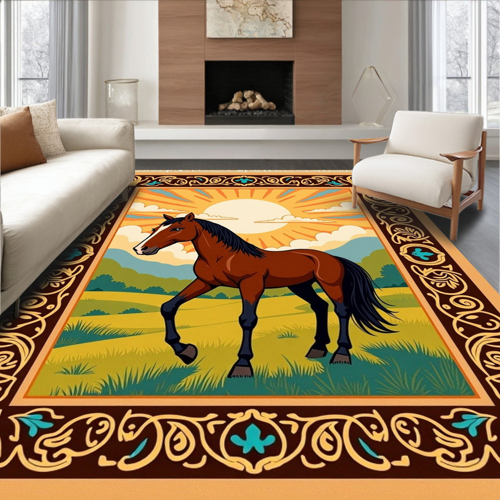 Bold Equine Sunset Landscape Rug