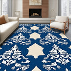 Rich Navy White Crested Floral Rug