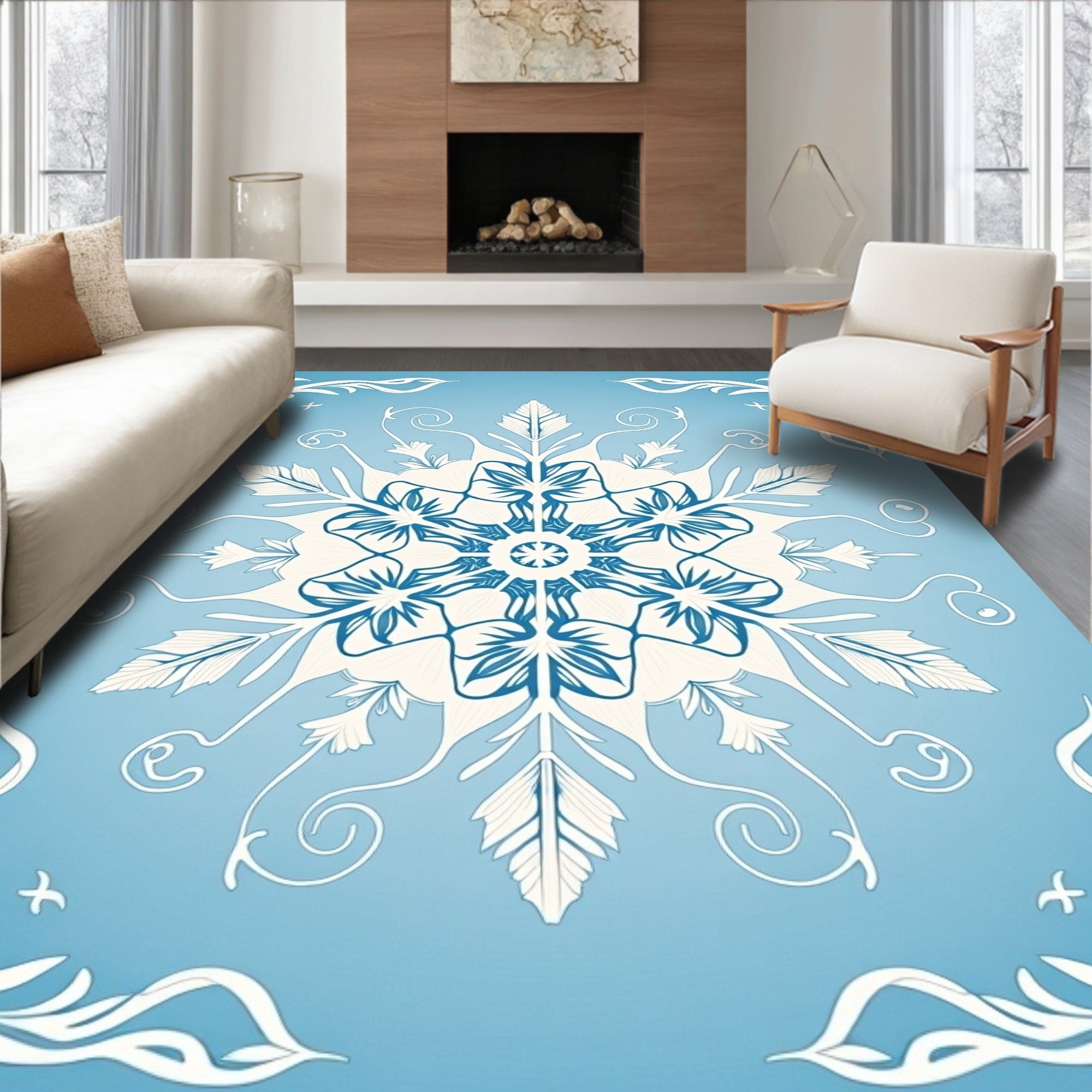 Winter Blue Mandala Snowflake Rug