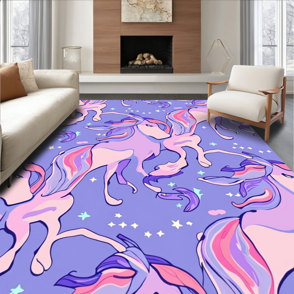Whimsical Unicorns In Pastel Galaxy Rug