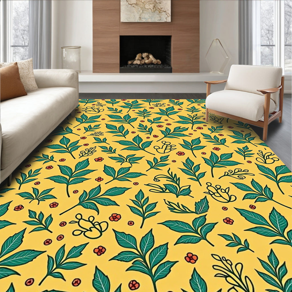 Yellow Green Leafy Berry Sprig Rug