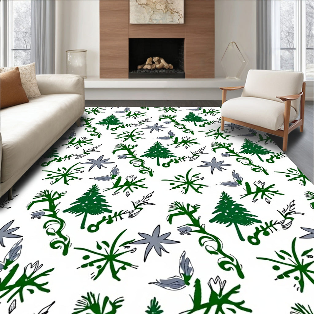 Green Evergreen Stars and Blooms Rug