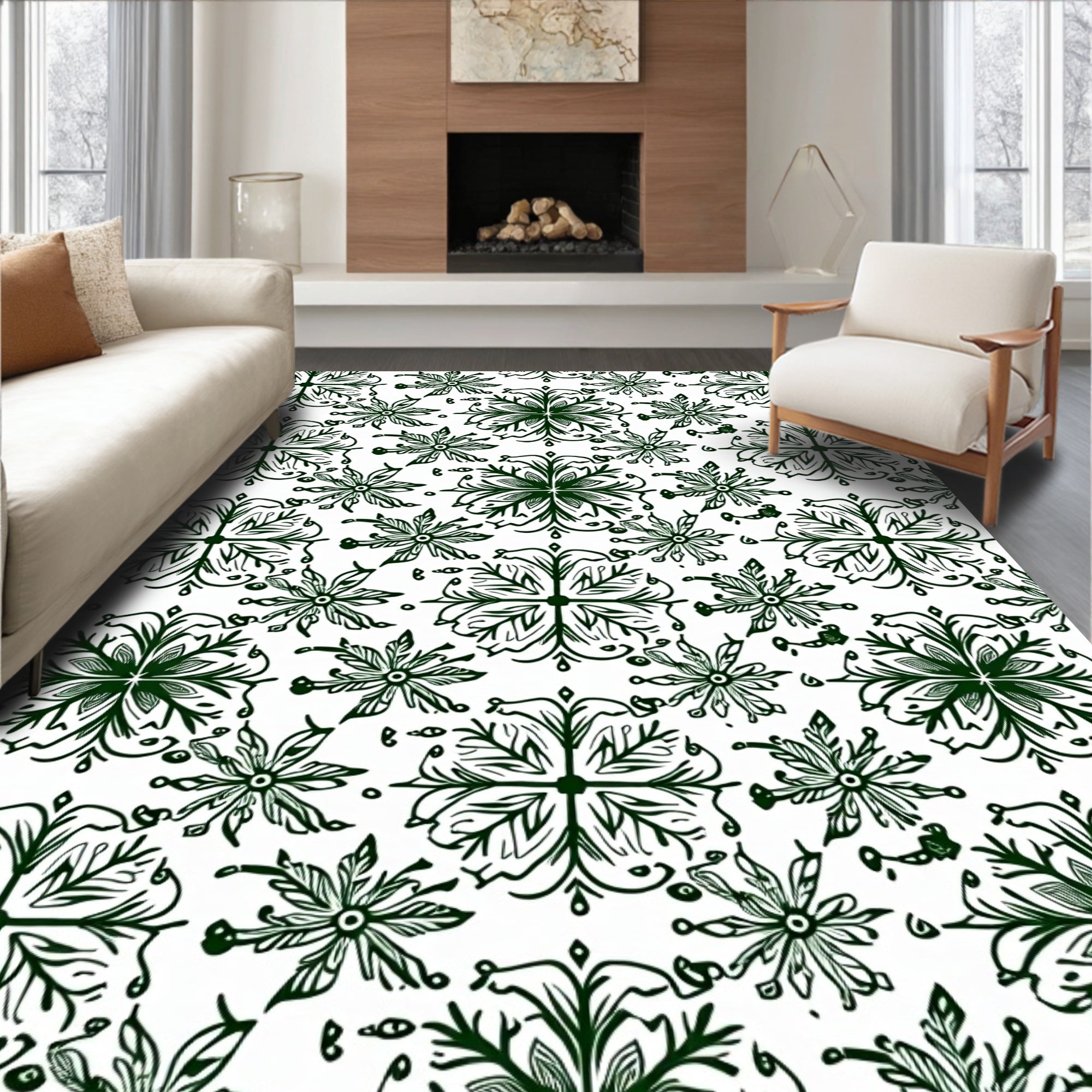 Forest Green Mandala Floral Arrangement Rug