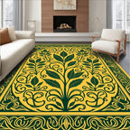 Golden Yellow Green Floral Scrollwork Rug