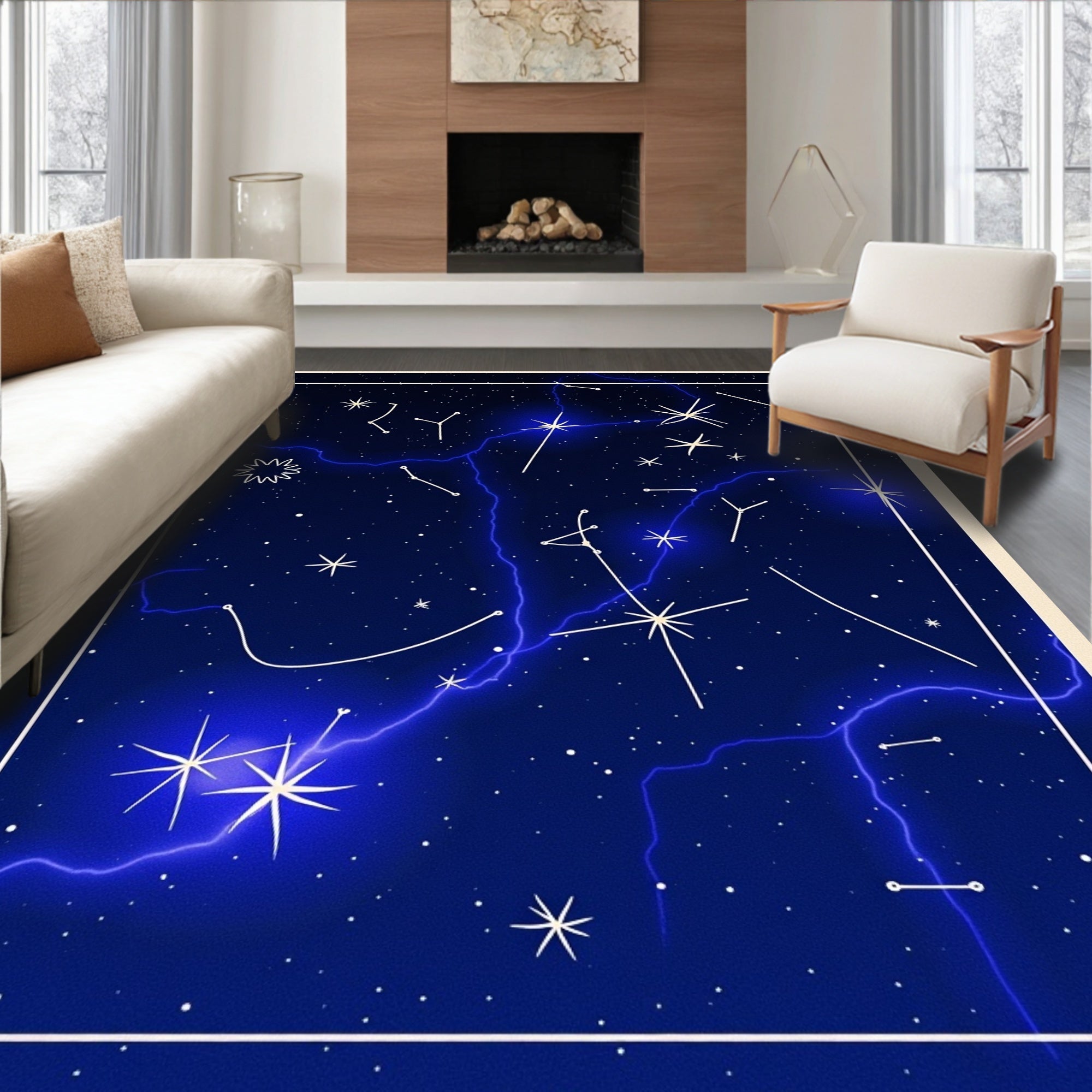 Cosmic Electric Blue Starry Night Rug